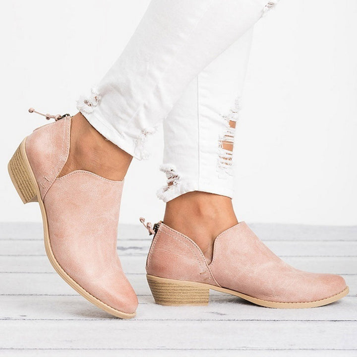 Women's Vintage Slip-On Block Heel Ankle Boots - Pink