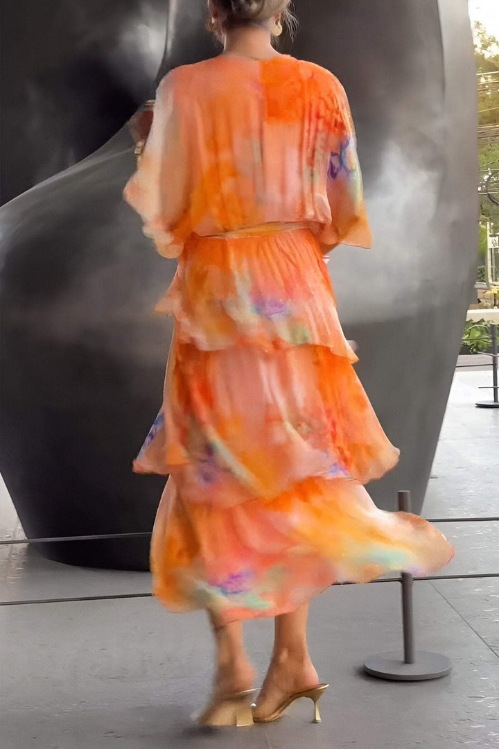 Women's Watercolour Floral Tiered Chiffon Maxi Dress
