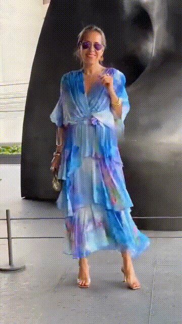 Women's Watercolour Floral Tiered Chiffon Maxi Dress