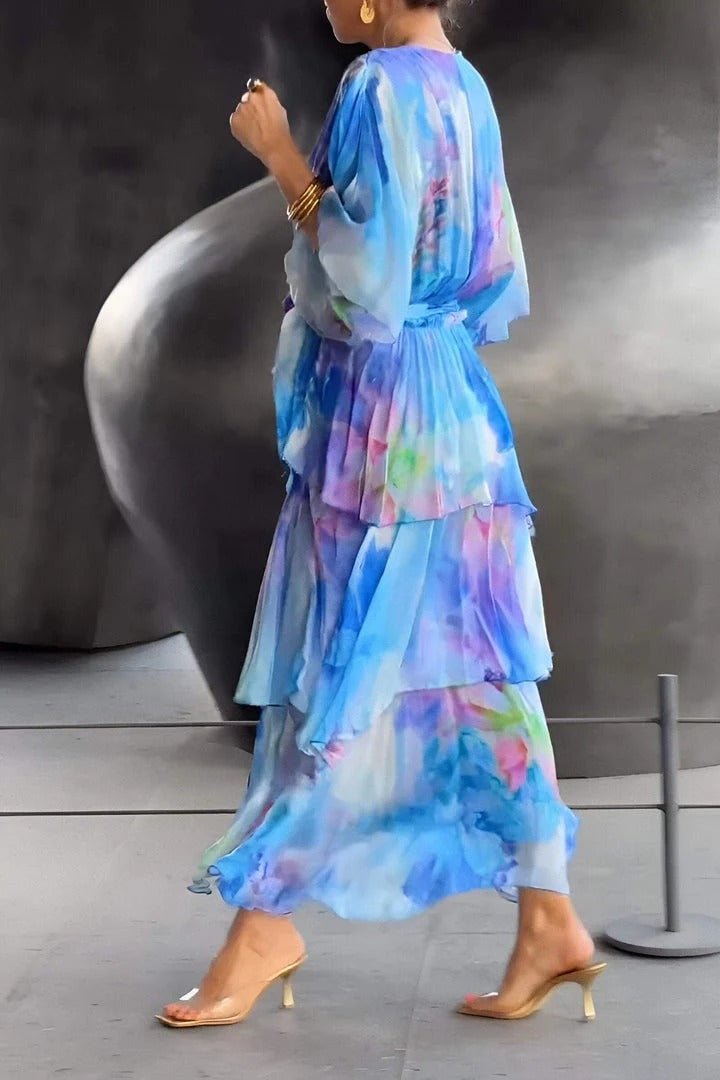Women's Watercolour Floral Tiered Chiffon Maxi Dress