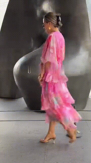 Women's Watercolour Floral Tiered Chiffon Maxi Dress
