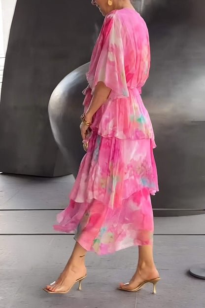 Women's Watercolour Floral Tiered Chiffon Maxi Dress
