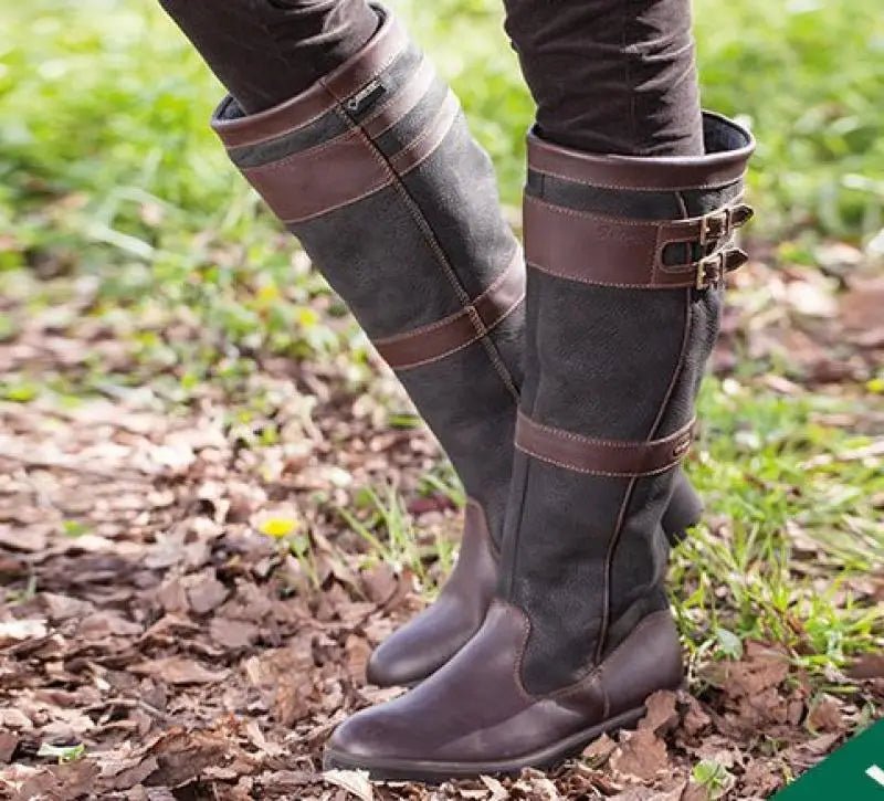 Women's Waterproof Boots Knee High Leather Pull-On - Coffee