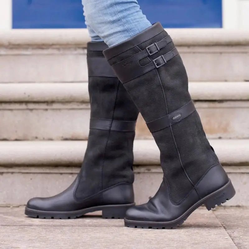 Women's Waterproof Boots Knee High Leather Pull-On - Black