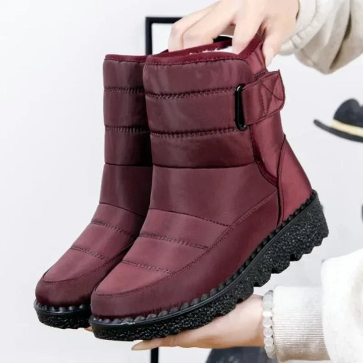 Women's Waterproof Boots Quilted Winter Ankle Snow - Red