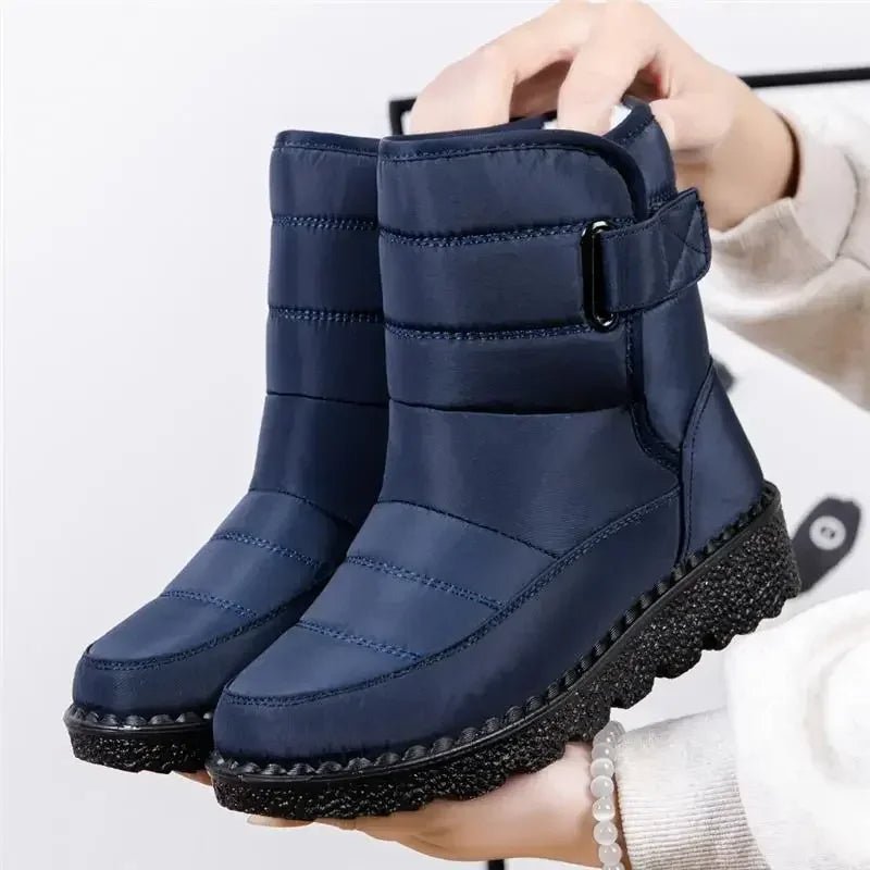 Women's Waterproof Boots Quilted Winter Ankle Snow - Blue