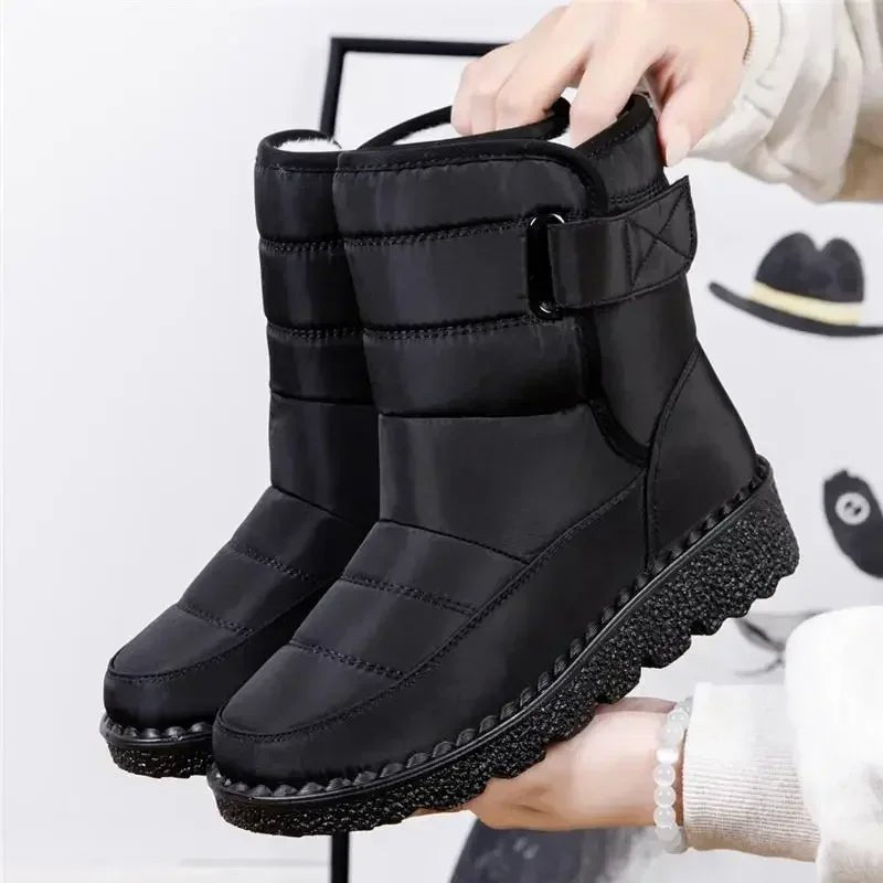 Women's Waterproof Boots Quilted Winter Ankle Snow - Black