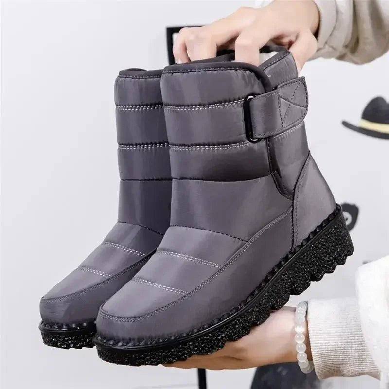Women's Waterproof Boots Quilted Winter Ankle Snow - Gray