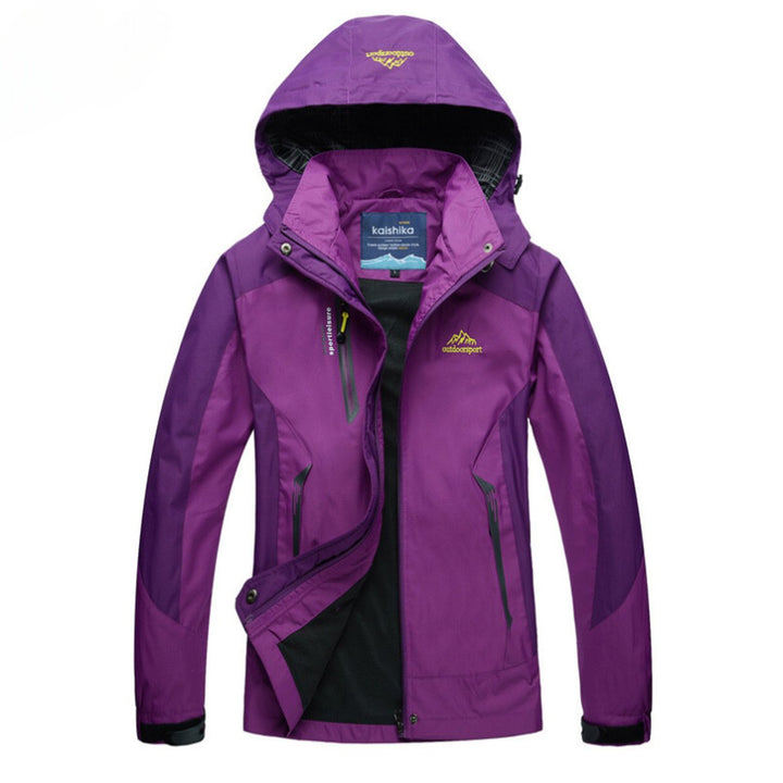 Women's Waterproof Hooded Outdoor Quilted Jacket - Purple