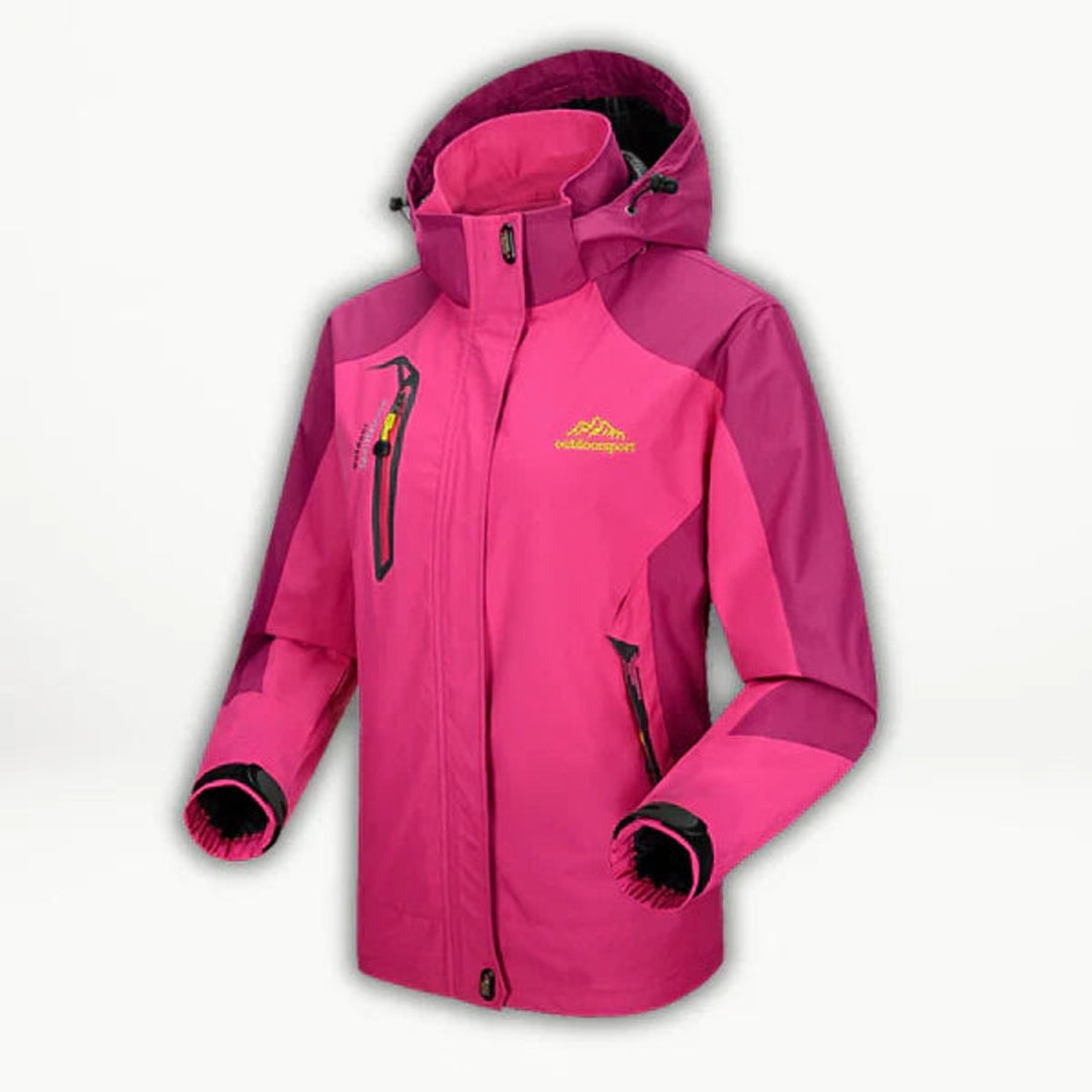 Women's Waterproof Hooded Outdoor Quilted Jacket - Light Red