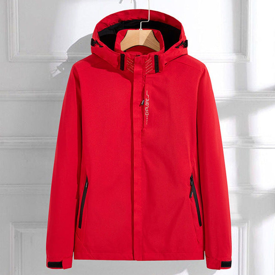 Women's Waterproof Hooded Rain Jacket Adjustable Fit - Red