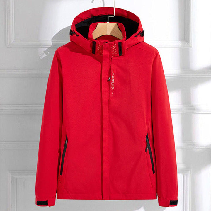 Women's Waterproof Hooded Rain Jacket Adjustable Fit - Red
