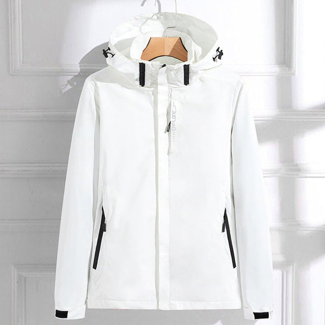 Women's Waterproof Hooded Rain Jacket Adjustable Fit - White