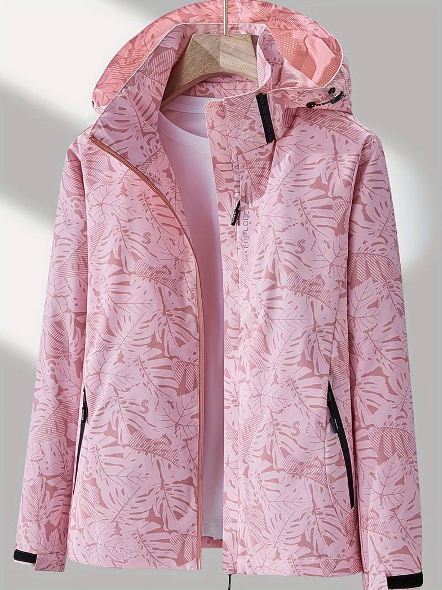 Women's Waterproof Windproof Lightweight Hooded Jacket - Light Pink