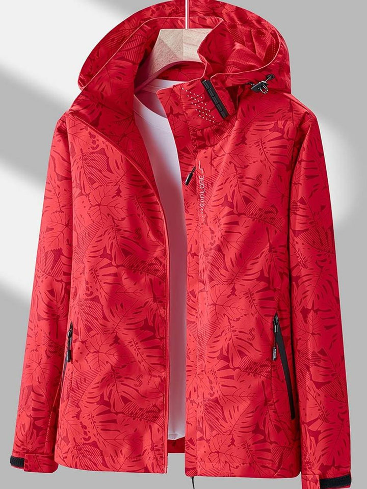 Women's Waterproof Windproof Lightweight Hooded Jacket - Red