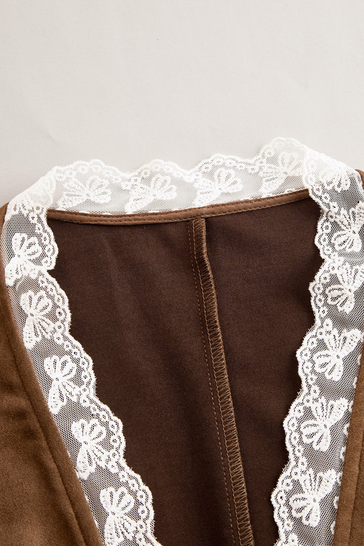 Women's Western Lace Long-Sleeve V-Neck Fitted Snap-Button Blouse
