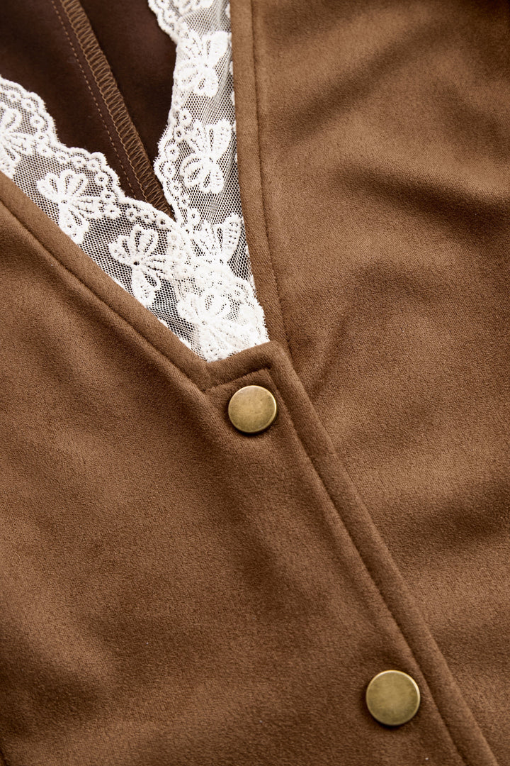 Women's Western Lace Long-Sleeve V-Neck Fitted Snap-Button Blouse