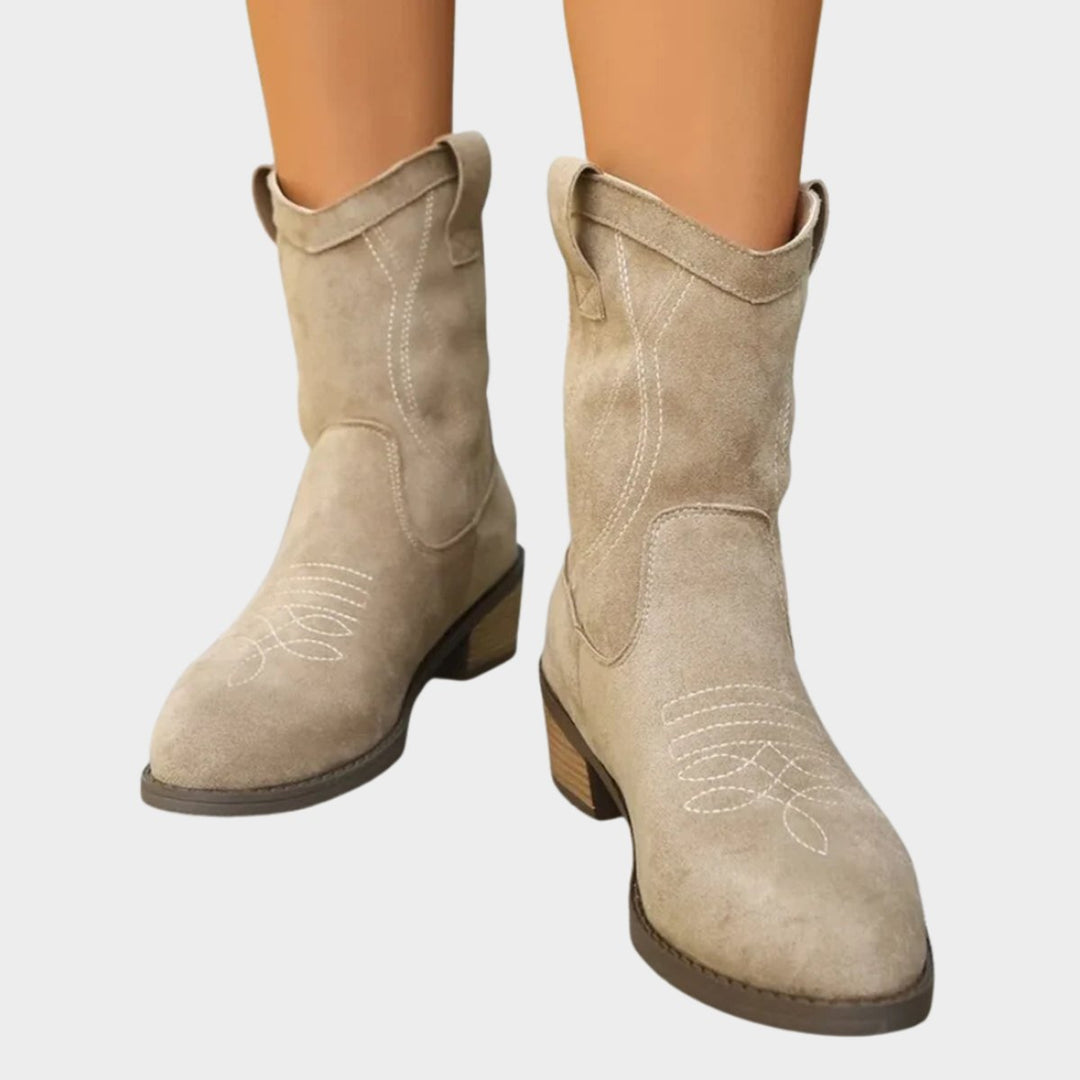 Women's Western-Stitch Suede Cowboy Ankle Boots