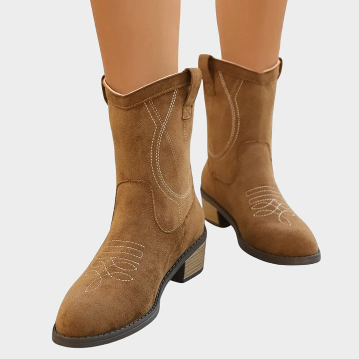 Women's Western-Stitch Suede Cowboy Ankle Boots