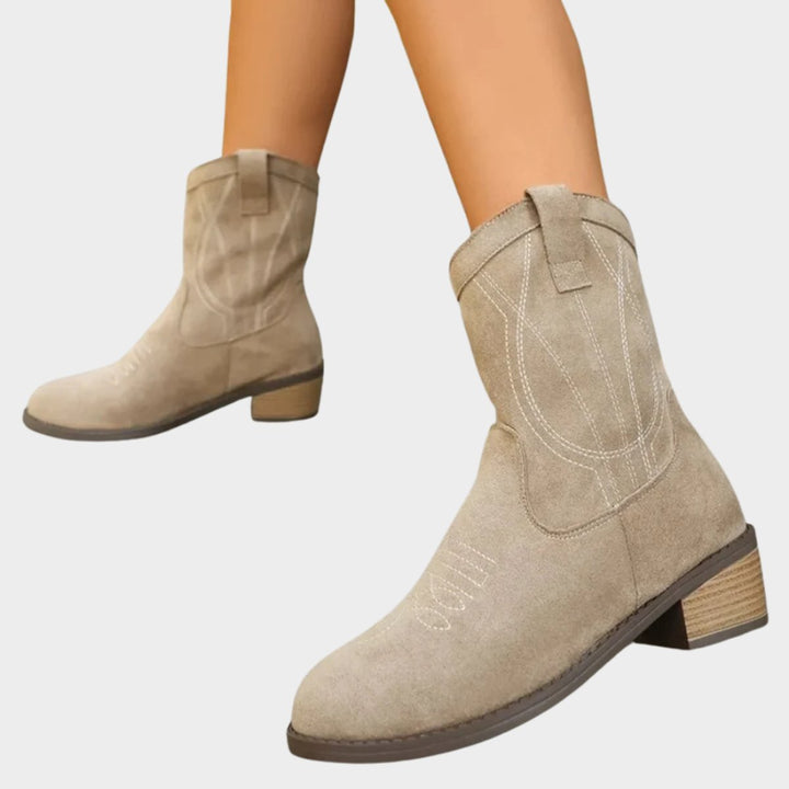 Women's Western-Stitch Suede Cowboy Ankle Boots