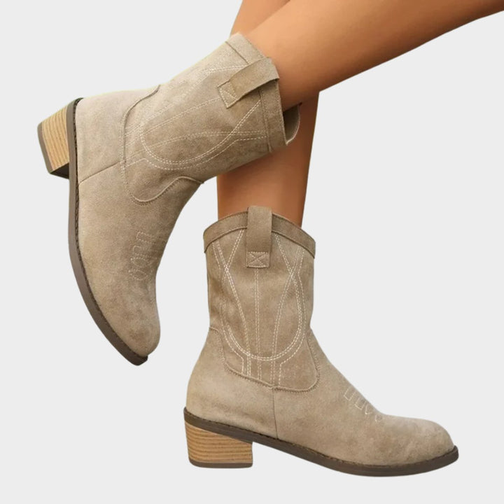 Women's Western-Stitch Suede Cowboy Ankle Boots - Grey