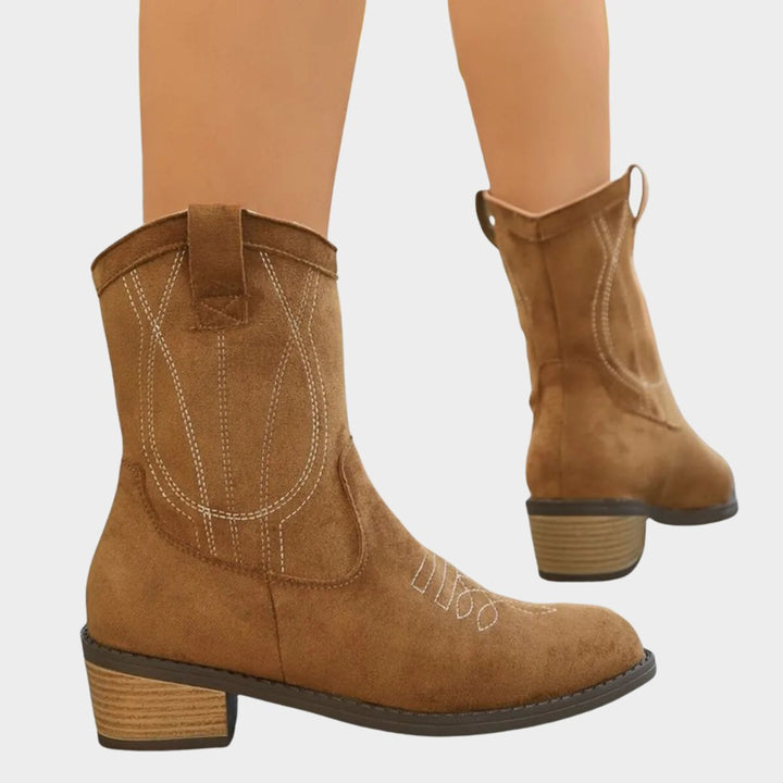 Women's Western-Stitch Suede Cowboy Ankle Boots