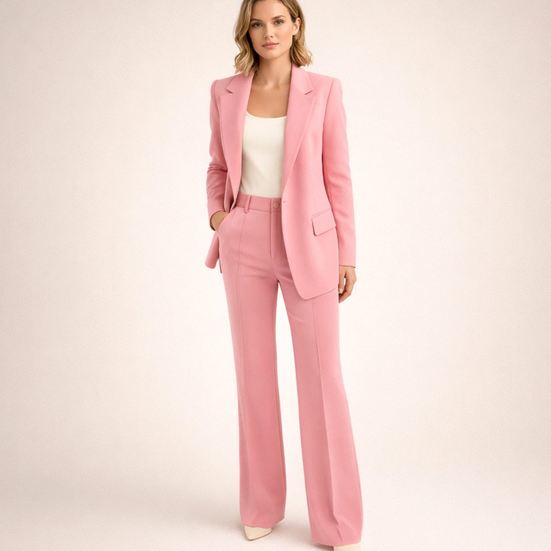 Women's Wide-Leg Flared Tailored Two-Piece Trouser Suit - Pink