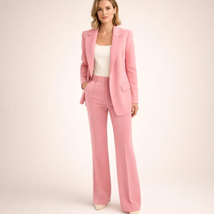 Women's Wide-Leg Flared Tailored Two-Piece Trouser Suit - Pink