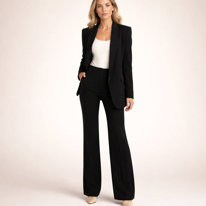 Women's Wide-Leg Flared Tailored Two-Piece Trouser Suit - Black