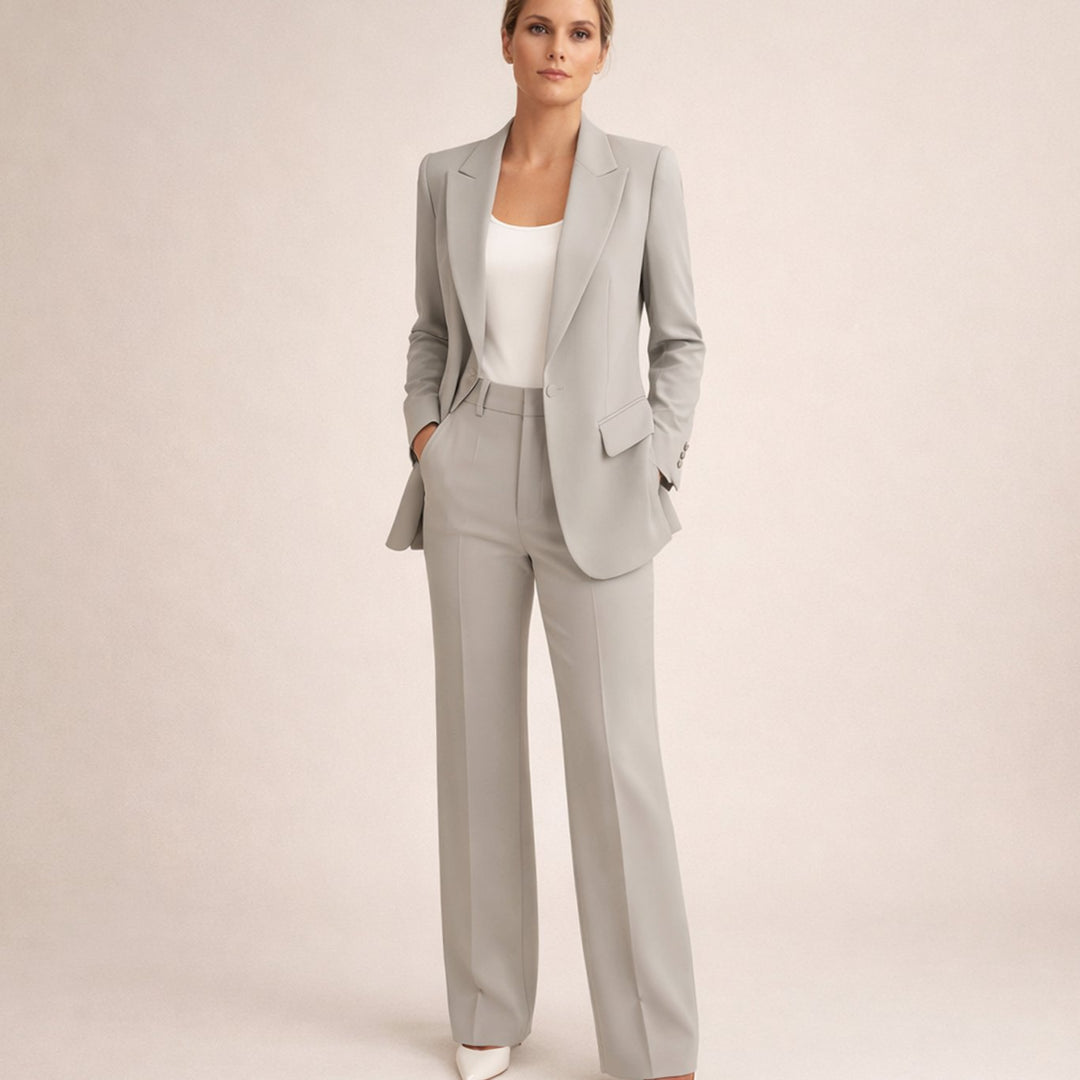 Women's Wide-Leg Flared Tailored Two-Piece Trouser Suit - Grey