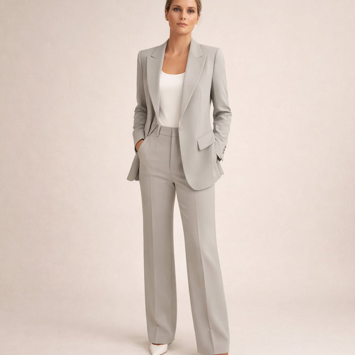 Women's Wide-Leg Flared Tailored Two-Piece Trouser Suit - Grey