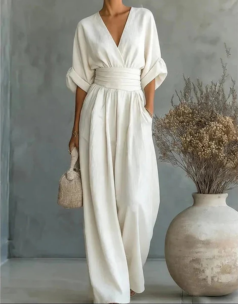 Women's Wide-Leg Wrap-Bodice Elegant Jumpsuit