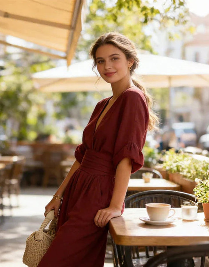 Women's Wide-Leg Wrap-Bodice Elegant Jumpsuit