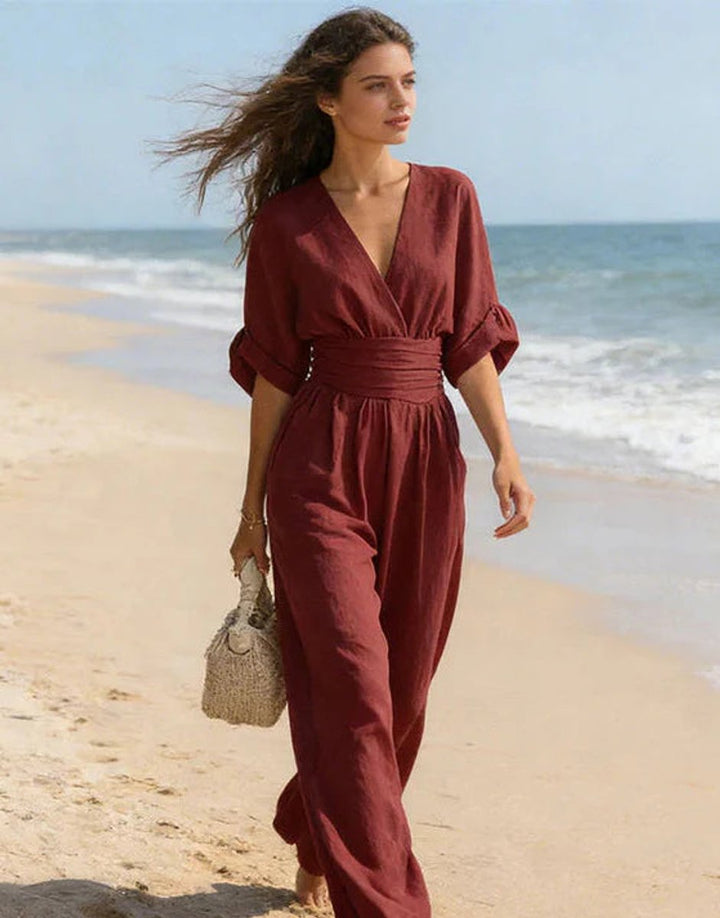 Women's Wide-Leg Wrap-Bodice Elegant Jumpsuit