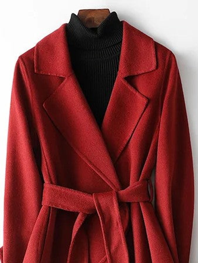 Women's Winter Coat Belted Wrap A-Line Long Outerwear
