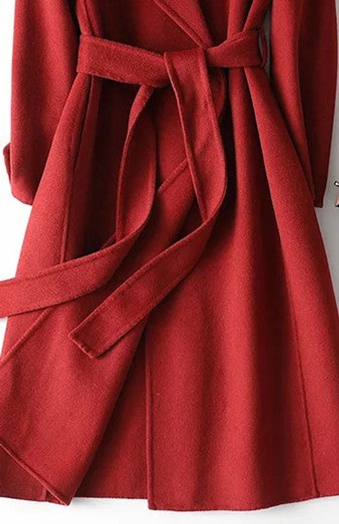 Women's Winter Coat Belted Wrap A-Line Long Outerwear