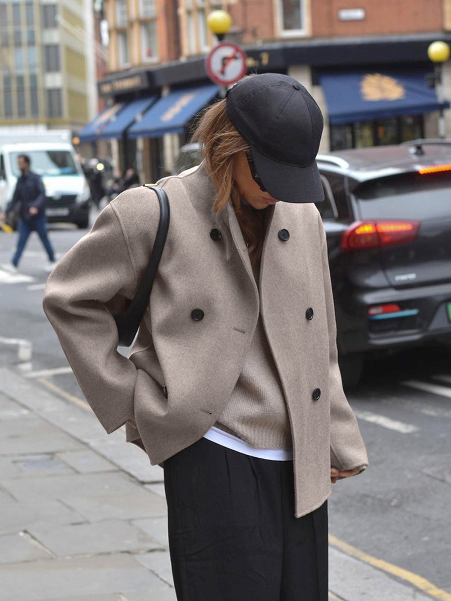 Women's Winter Coat Double Breasted Stand Collar Relaxed Fit Pea Coat
