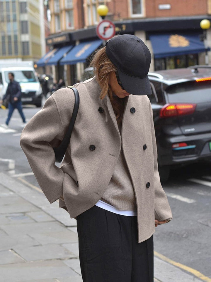 Women's Winter Coat Double Breasted Stand Collar Relaxed Fit Pea Coat