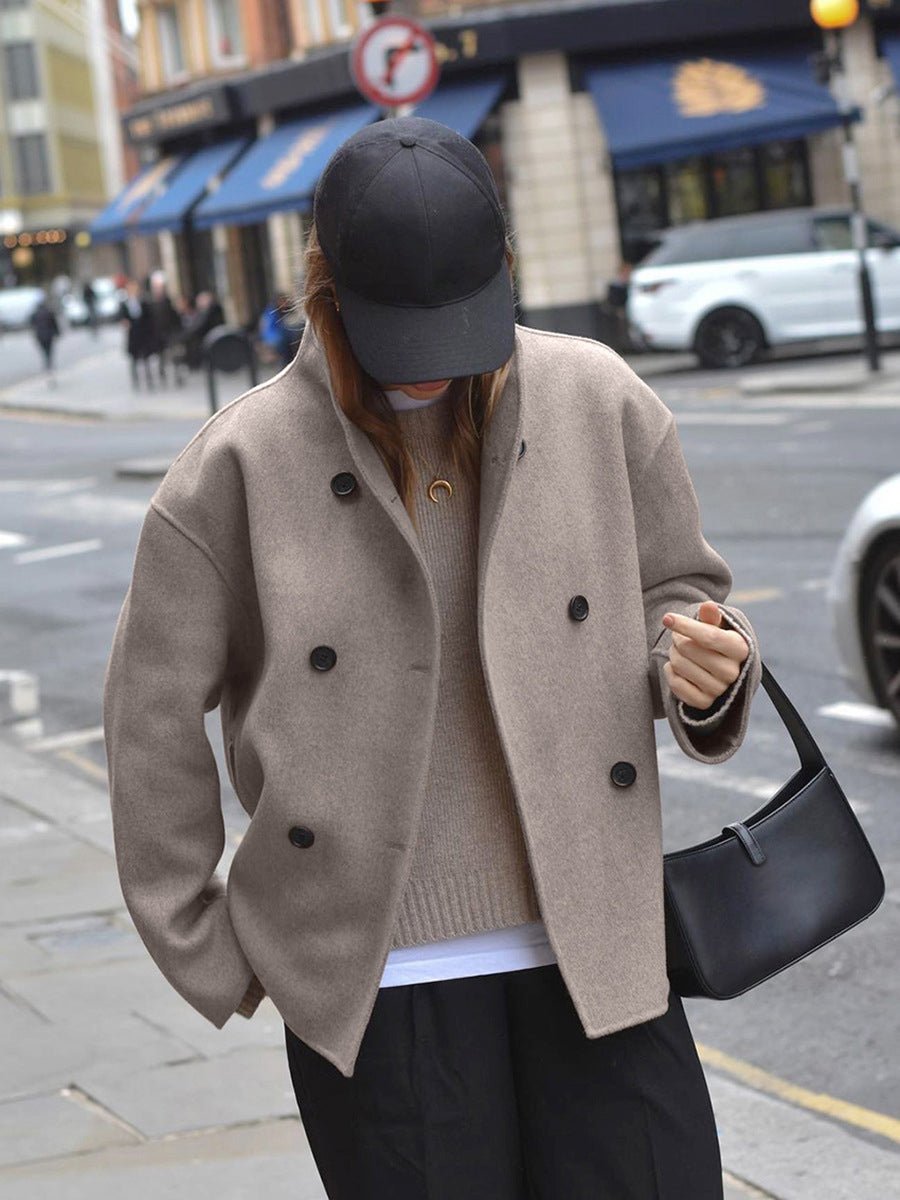Women's Winter Coat Double Breasted Stand Collar Relaxed Fit Pea Coat