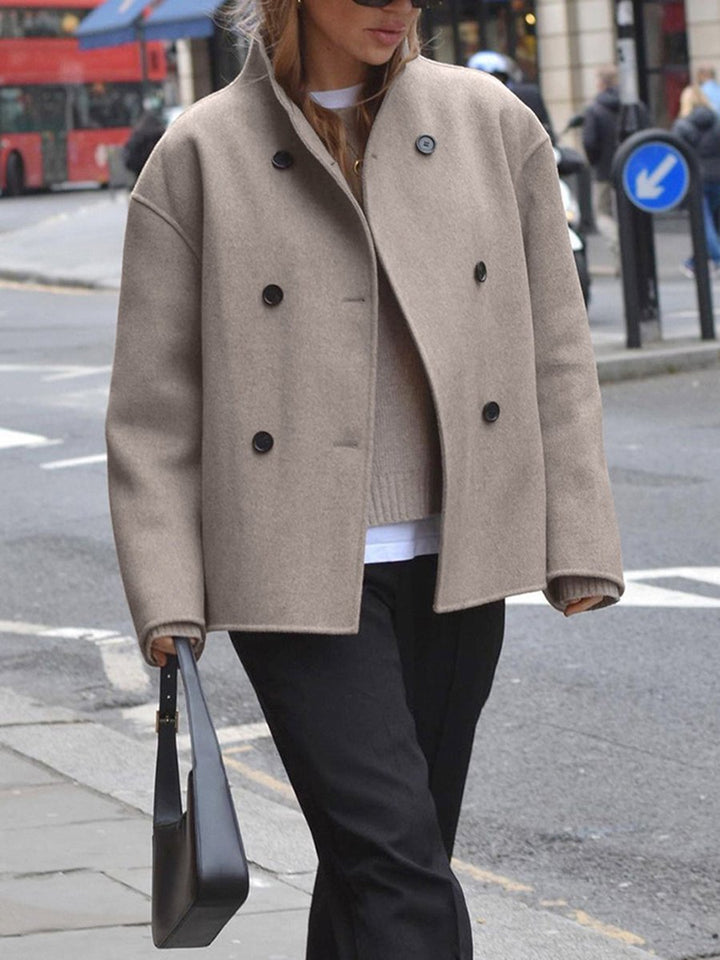 Women's Winter Coat Double Breasted Stand Collar Relaxed Fit Pea Coat