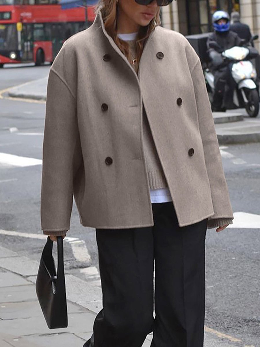 Women's Winter Coat Double Breasted Stand Collar Relaxed Fit Pea Coat