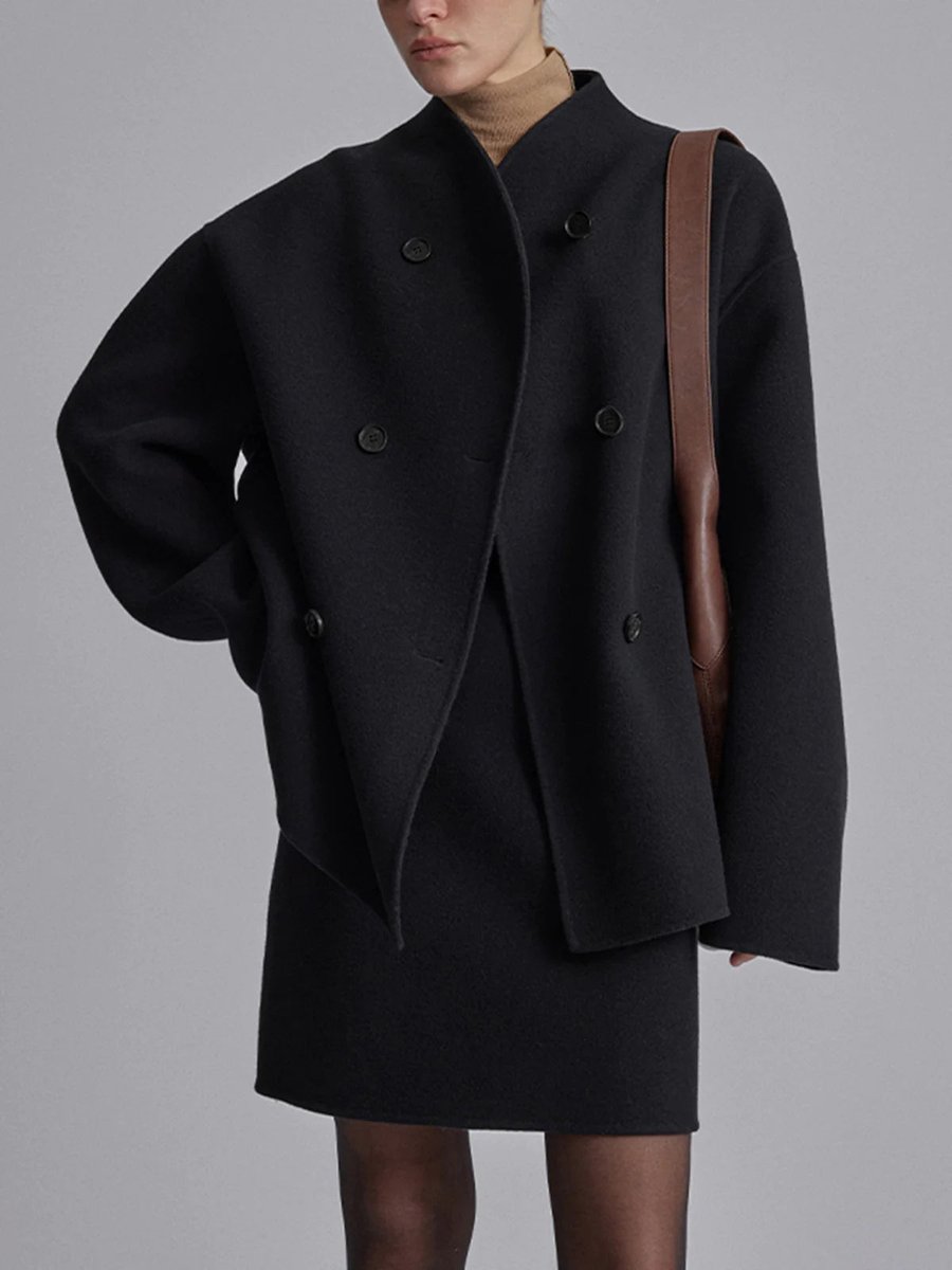 Women's Winter Coat Double Breasted Stand Collar Relaxed Fit Pea Coat