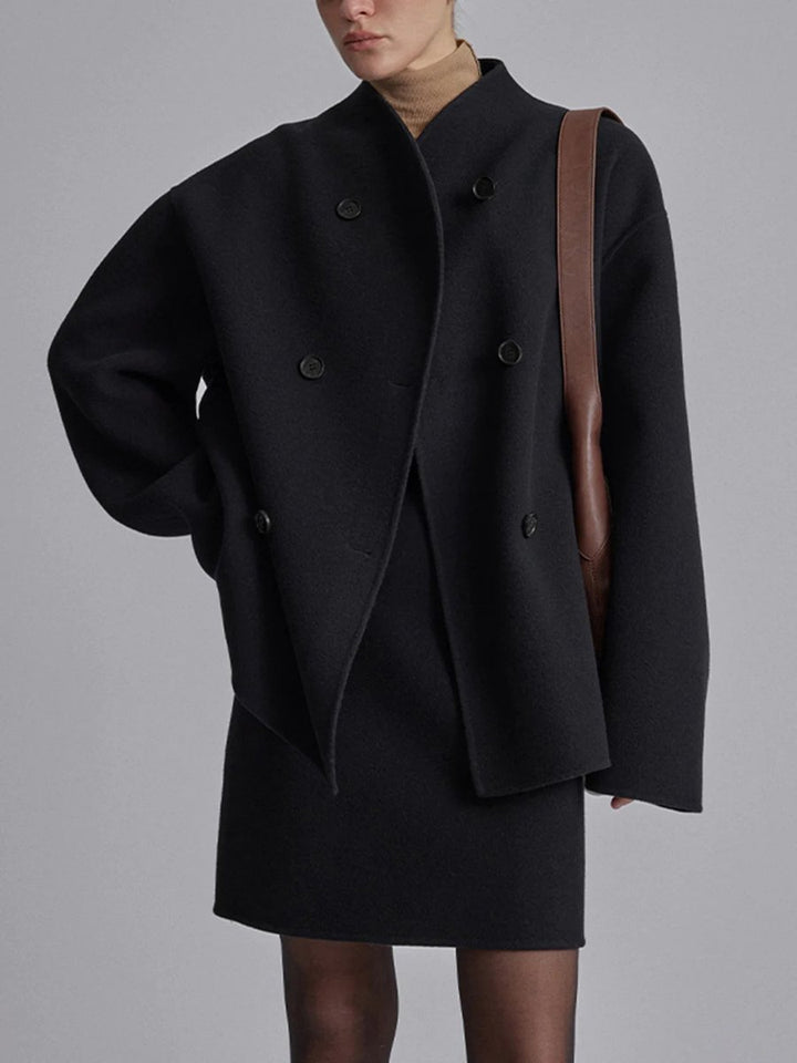 Women's Winter Coat Double Breasted Stand Collar Relaxed Fit Pea Coat