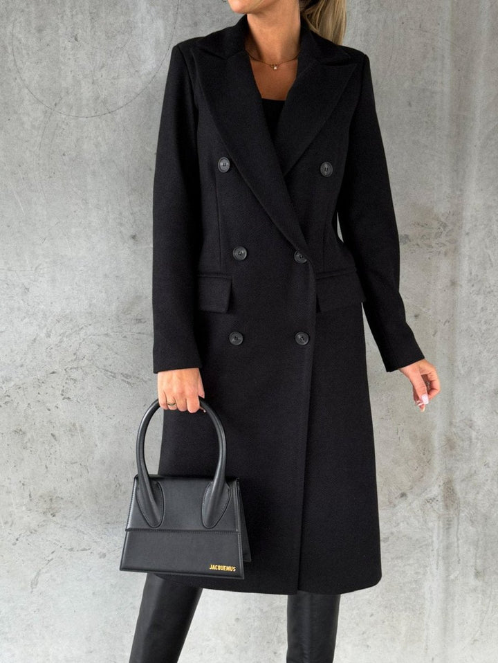 Women's Winter Coat Long Double-Breasted Maxi Overcoat - Black