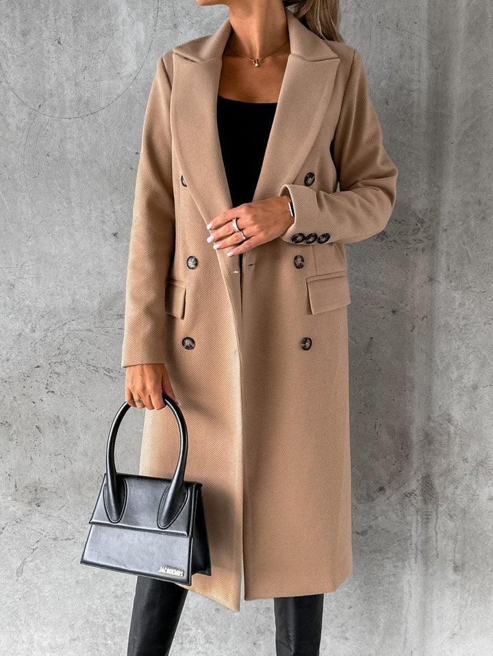 Women's Winter Coat Long Double-Breasted Maxi Overcoat - Khaki