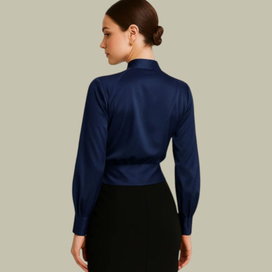 Women's Wrap-Front Long-Sleeve V-Neck Satin Blouses